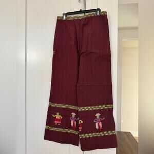 Vintage Maroon Embroidered Crop Pants - W32 L37 - Unisex